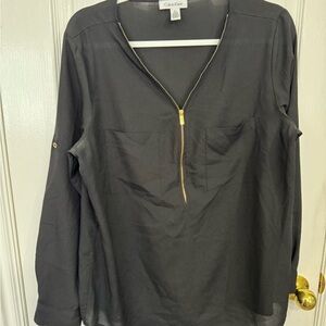 Calvin Klein Black Long-Sleeve Zip-Front Tunic with Gold Hardware